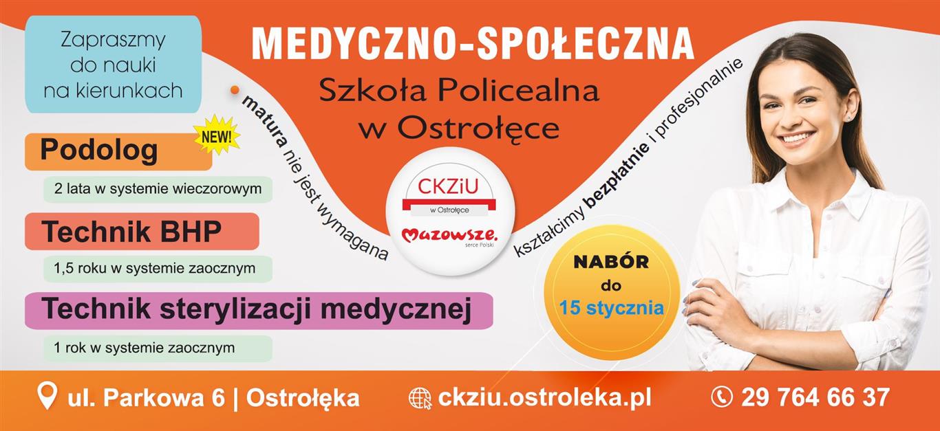 Plakat rekrutacyjny zima 2022: Podolog, Technik BHP, Technik sterylizacji medycznej