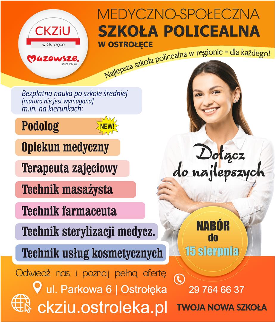 Rekrutacja letnia 2023 - plakat z kierunkami kształcenia