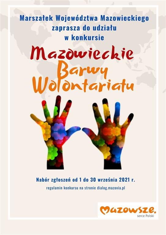 Plakat: Konkurs Mazowieckie Barwy Wolontariatu